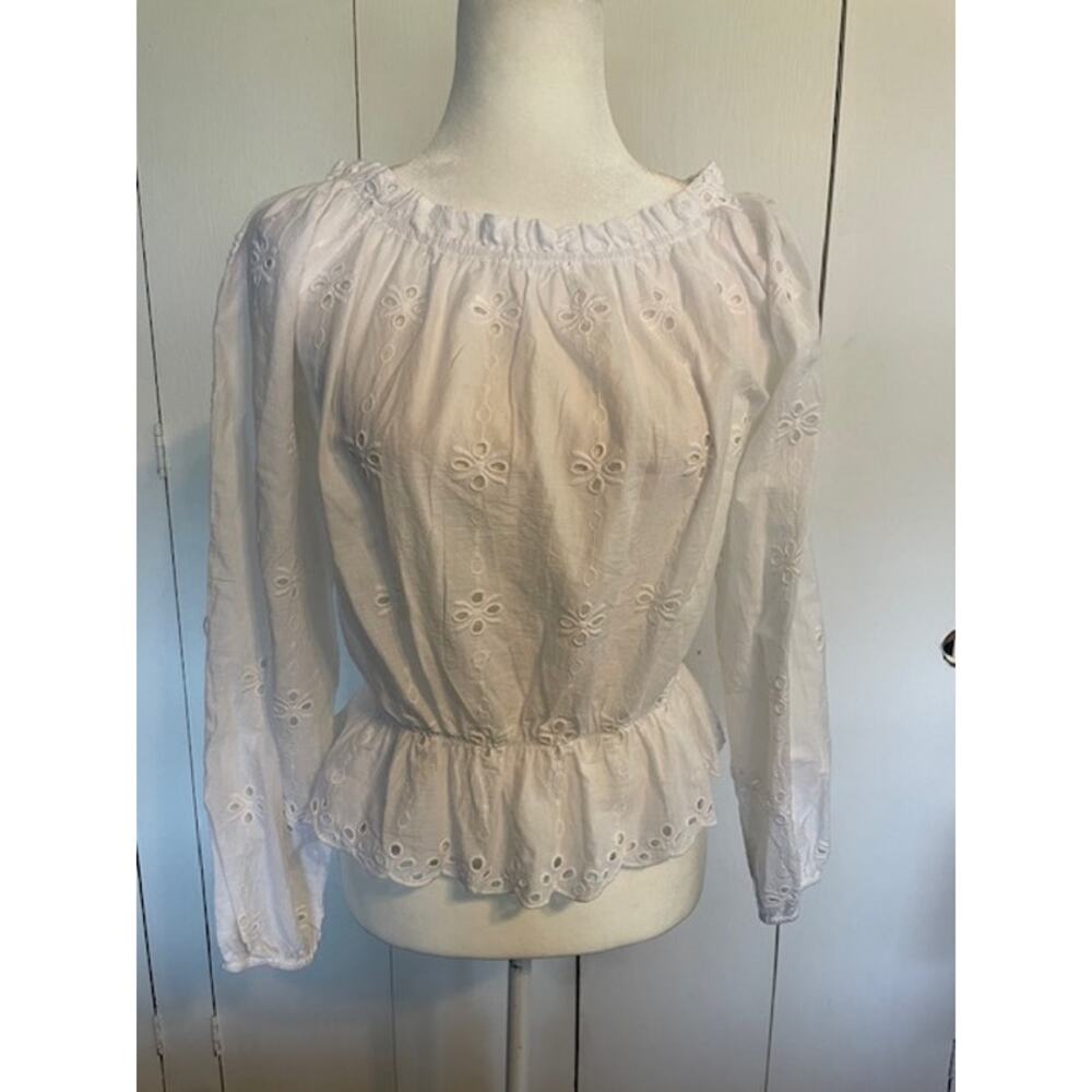 Japra Women's size Medium 100% Cotton Boho White Blouse‎